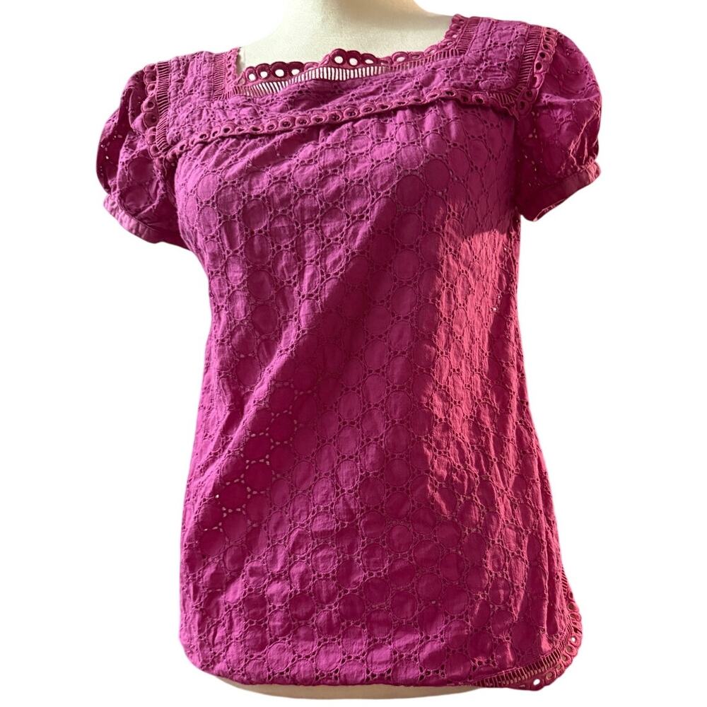 Marc Jacobs Fuchsia Eyelet Lace Short Sleeve Blouse